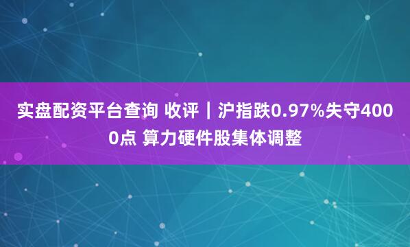 实盘配资平台查询 收评|沪指跌0.97%失守4000点 算力硬件股集体调整